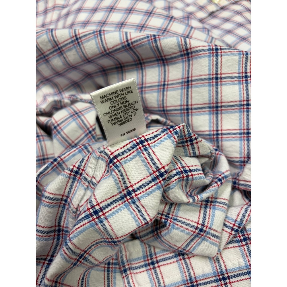 Cremieux Men's XL White Red Blue Plaid Cotton Button Down Shirt Preppy‎ - Picture 8 of 9
